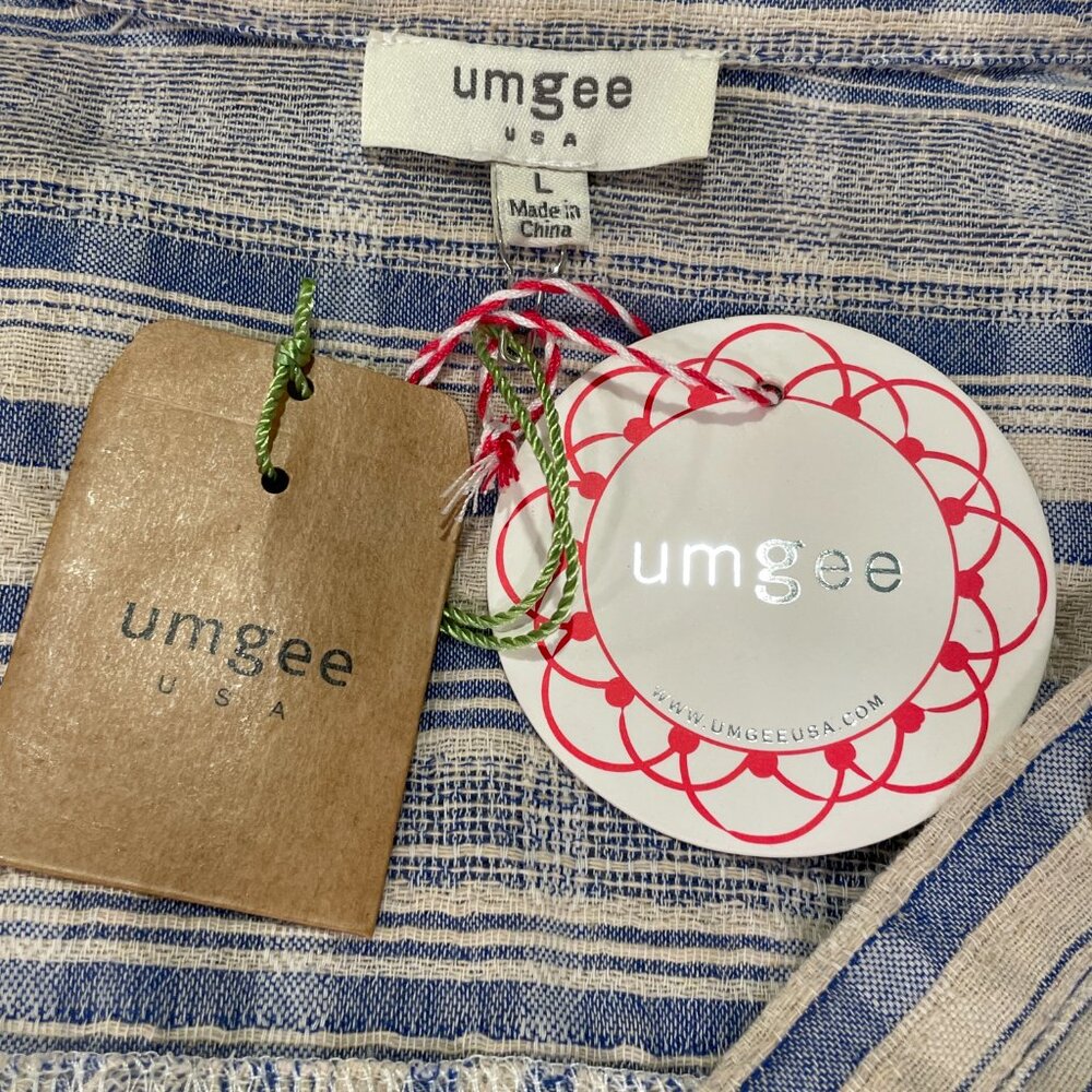 UMGEE  Flutter Short Sleeve Knee Length Oversize Shirt Dress Stripe Blue/Cream L - Picture 3 of 9